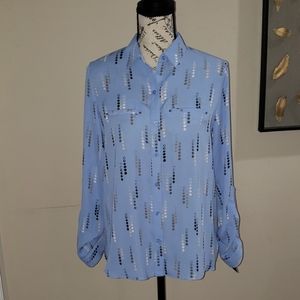 100% polyester sky blue blouse, flowy and light